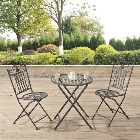 Set Bistrot Biella da Esterno con Tavolo Rotondo e 2 Sedie in Metallo Decorativo - Verde [en.casa] (1/5)