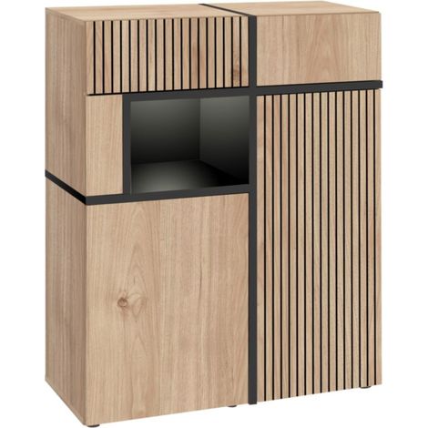 Buffet CRISS – 2 porte, 2 cassetti, LED – Rovere chiaro e nero