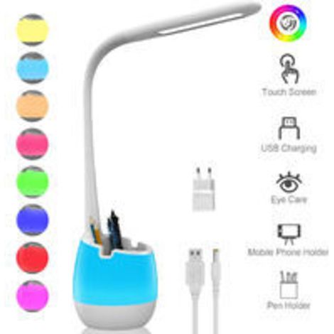 Lampe de Bureau Flexible, Lampe Rechargeable avec Veilleuse Colorée/ 3 Modes et 3 Niv. de luminosité/Contrôle Tactile - RWLampe de bureau
