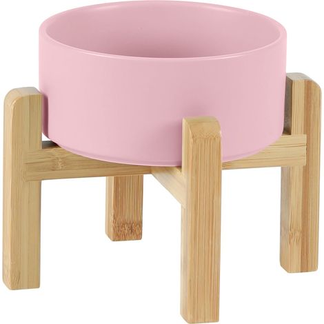 Gamelle Chat - Support Surélevé en Bambou avec Pieds Antidérapants - Bol Céramique Alimentaire - Pour Chats Chiens Lapins - Lot de 1 (1/5)