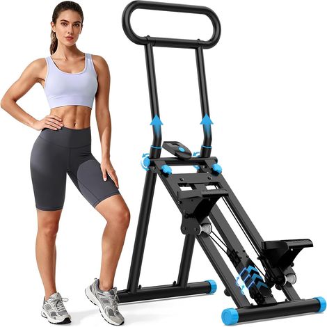 Stepper d’Escalier Pliable Fitness, Appareil Cardio Maison avec Guidon Réglable, Écran LCD, Machine d’Entraînement Complet du Corps Compacte (1/5)