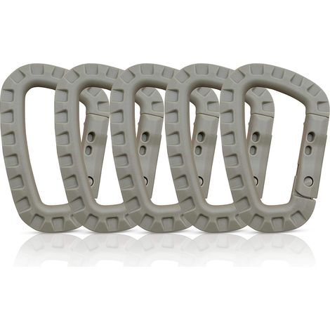 Kunststoff-Karabiner – 5er-Pack – Schwarzer taktischer Militärkarabiner mit Federverschluss – Robuster D-förmiger Karabiner für Rucksäcke, Camping und Outdoor-Aktivitäten (1/5)