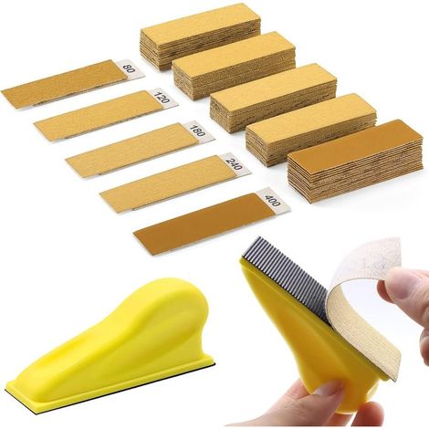 Kit de lijadora manual de precisión con 50 hojas de papel de lija (grano 120-400) para bloques de lijado de carrocería. (1/5)
