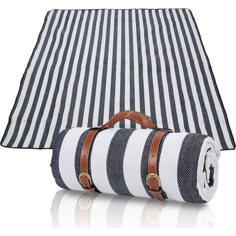 TolleTour Manta de picnic impermeable 200x200 cm plegable a rayas azul-blanco tapete de playa exterior