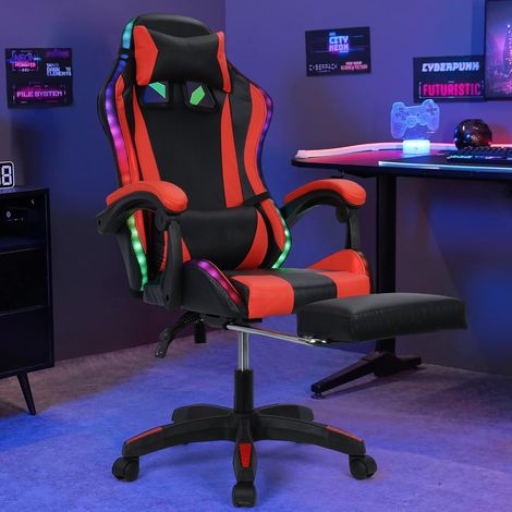 Chaise de bureau, chaise de jeu, avec haut-parleur Bluetooth intégré, lumière LED clignotante réglable, fonction de réglage de la hauteur, capacité de poids maximale 180 kg. (1/5)