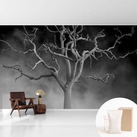 Tapete Vliestapete mit Kleber - abwaschbar - Arbeitszimmer - Esszimmer- Top Qualität Nebelschleier umhüllter Baum 416x254 cm (1/5)