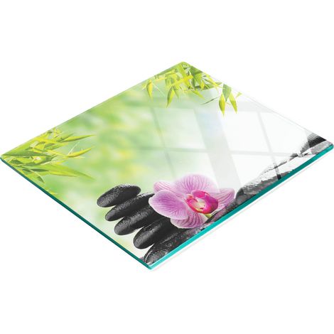 Tablero de vidrio duradero y elegante con dise帽o de orqu铆deas y piedras, 60x52 cm.