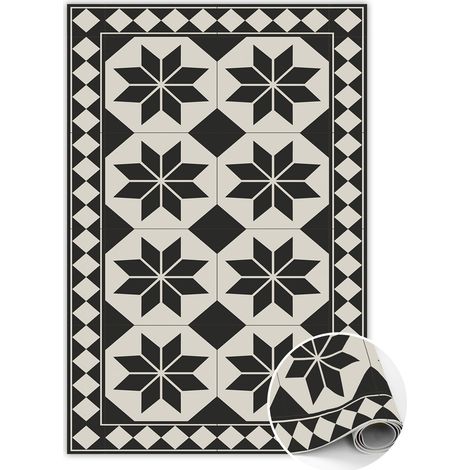 Tapis En Vinyle Rectangulaire, Parfait pour Cuisine et Salon - Étoiles noires et blanches - 150x225 cm (1/5)