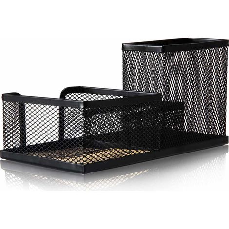 Boîte De Rangement Pour Stylos - Support En Maille Métallique 3 Compartiments - Pour Bureau Et Maison - Noir - 1 Pièce (1/5)