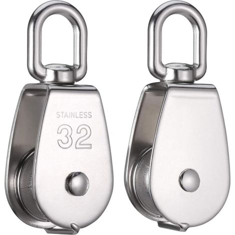Lot de 2 Poulies en Acier Inoxydable 304, Diamètre 32 mm, Charge Maximale 250 kg, Usage Intérieur et Extérieur (1/4)