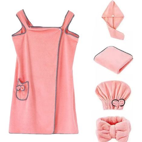 Ensemble de 5 pièces comprenant une serviette de bain, un bonnet de bain, un bandeau, un chapeau de princesse et une robe de bain absorbante. (1/5)