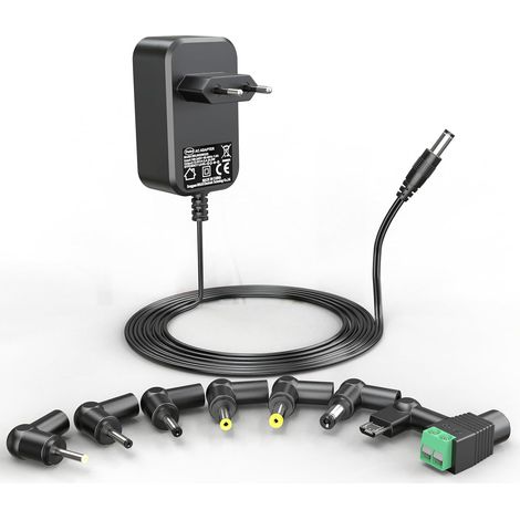 12V 2A Adaptateur Secteur Universel CA/CC, Pilote d'alimentation 5,5 mm avec 8 adaptateurs CC pour appareils électroniques, Bandes Lumineuses LED, routeurs, moniteurs LCD, etc., 24W Max (1/5)