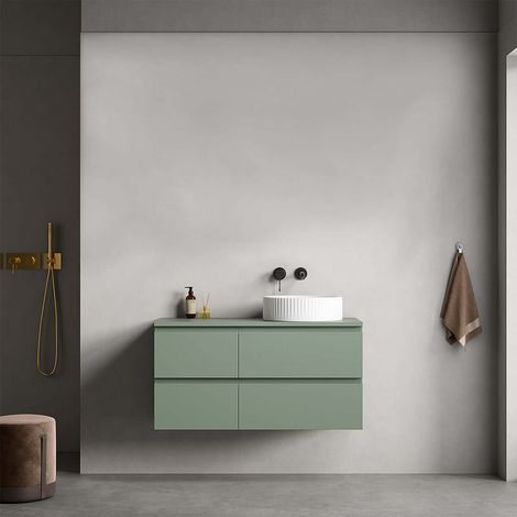 Mobile bagno sospeso reversibile 100 cm Verde Salvia per Lavabo d'appoggio Senza Specchio - Fiji Paint Top (1/4)