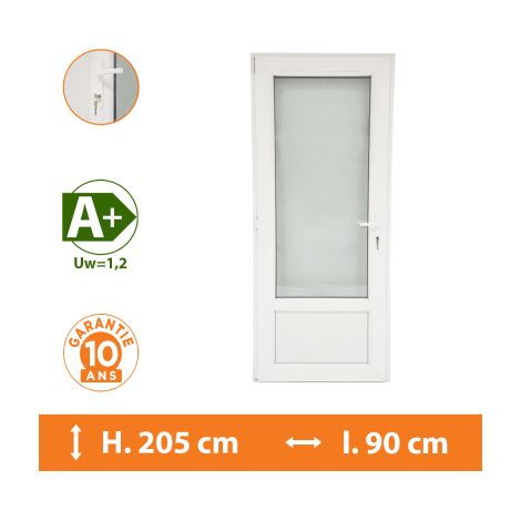 Direct Fenêtres – Porte-fenêtre PVC 1 vantail blanc – Ouvrant à la française – H.205 x l.90 cm – Double vitrage A+ – Isolation thermique et acoustique (1/5)