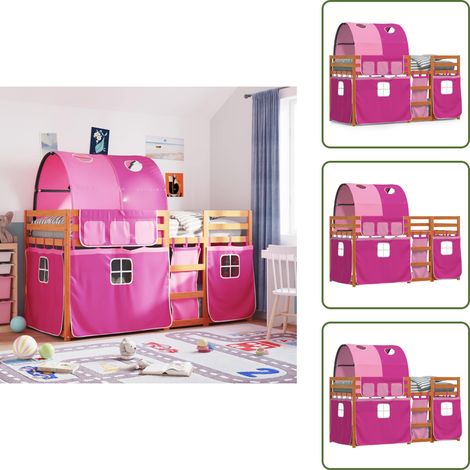 The Living Store Etagenbett mit Vorhängen Rosa 80x200 cm Massivholz Kiefer - Kinderzimmermöbel - Hochbett - Etagenbett - Jugendzimmer - Holzbett (1/5)