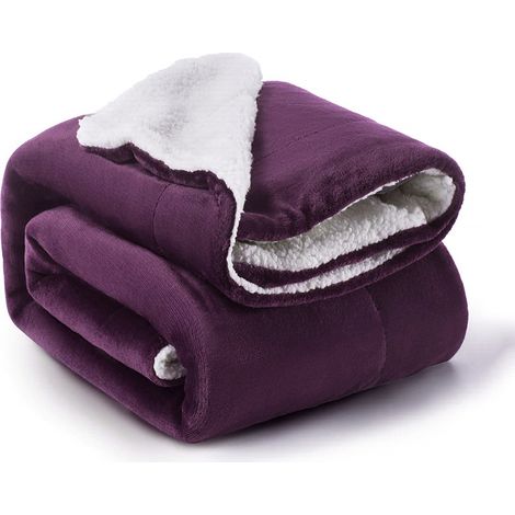 1 Couverture Sherpa, réversible polaire et flanelle, 220g/m² et 260g/m², 130x150 cm, pour canapé et lit (1/5)