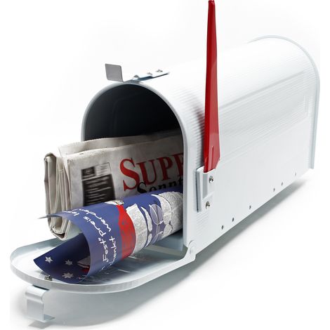 Wiltec Cassetta postale americana in acciaio zincato bianco con materiale di montaggio (1/5)