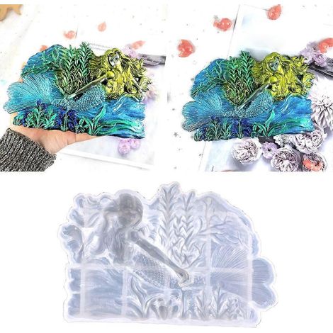 Moule en silicone pour résine à suspendre au mur, moule en résine 3D sirène pour décoration murale DIY (1/4)