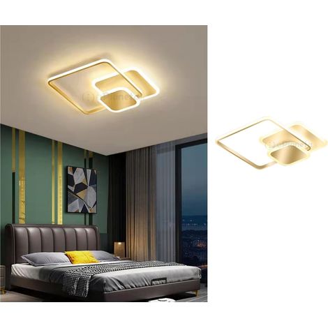 Plafoniera luce led quadrata 50w lampadario da soffitto oro geometrico design moderno per camera cucina Bianco freddo (1/3)