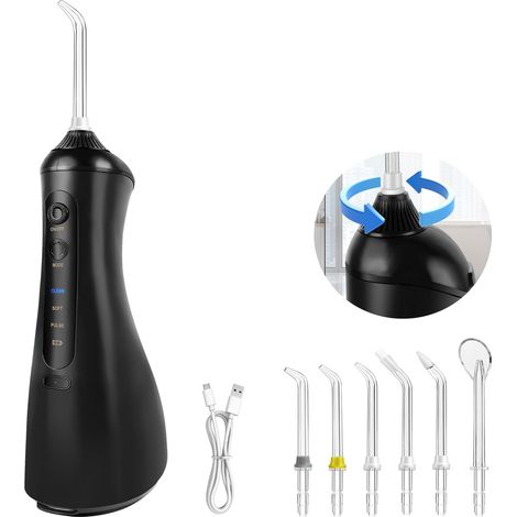 Fil dentaire à eau sans fil-irrigateur buccal, fil dentaire électrique en mode BRICOLAGE, équipé de 6 buses, étanche IPX6, chargement USB, facile à déplacer et à utiliser