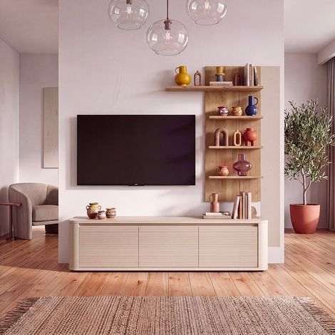 Parete Attrezzata Core Piccola con Porta TV e Libreria – Rovere e Cashmere (1/5)