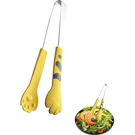 Pince de cuisine en forme de patte de chat mignonne pince de service en acier inoxydable petite pince à salade pince à pain pince à barbecue pince à nourriture, pince a sucre, pince bonbon (S-Jaune) (1/5)