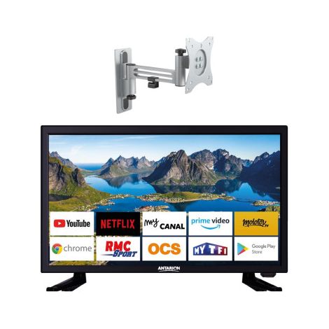 PACK ANTARION TV LED 21.5" 54cm Full HD ANDROID 11.0 Smart TV Camping Car + Support TV 180° Charge max 15kg (1/5)