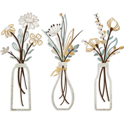 Ein Set aus drei floralen Wanddekorationen aus Metall, eine moderne und elegante Wandskulptur. (1/5)