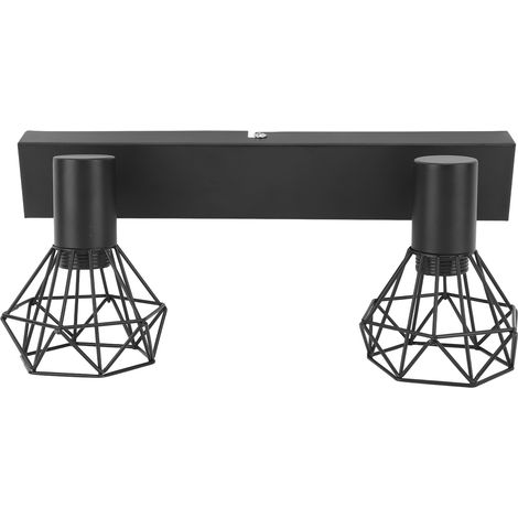 Plafonnier sur rail avec douille E14, orientable, 2 têtes, style vintage, installation câblée, 85-265 V, noir.