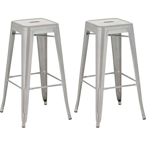 Juego de 2 taburetes de bar de metal de estilo industrial con reposapiés grises TDB10118
