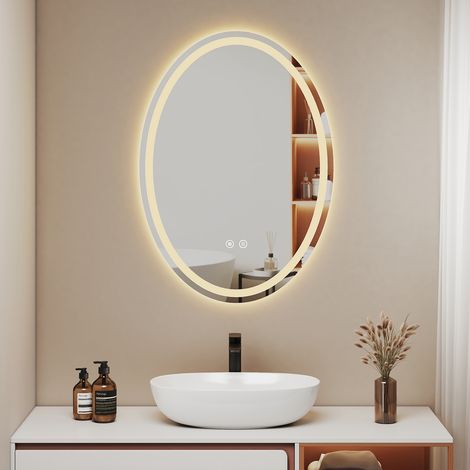 EMKE Oval LED Spiegel mit 3 Lichtfarbe Dimmbar 60 x 80 cm Antibeschlag Badspiegel (1/5)