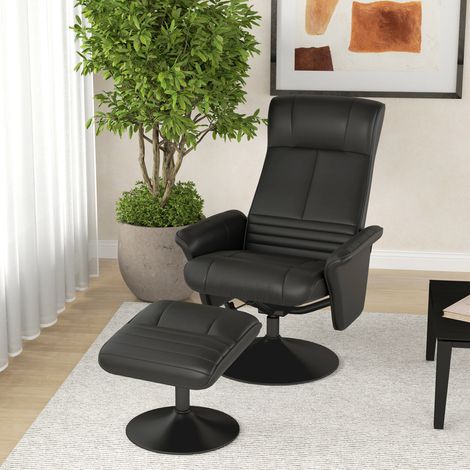Sillón relax giratorio negro con reposapiés, respaldo reclinable 135°, 150 kg (1/5)