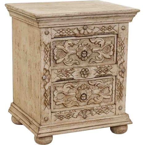 Mesita de madera artesanal beige 50x40x60h cm (1/5)