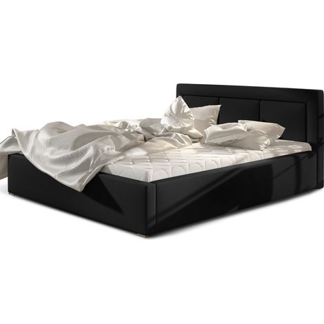 Lit double avec sommier Berlino - Simili cuir rembourré-Noir-180x200 (1/5)