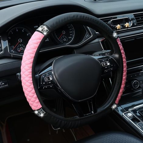 JSSEVN-Housse de Volant Universelle en Cuir Souple avec Strass pour Femmes et Filles, Intérieur de Voiture (Rose, Polyester, 14 inches) (1/4)