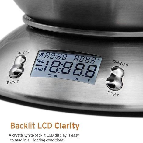 FLITI Digital Kitchen Scale with 2L Stainless Steel Bowl, 5kg/0.1g Accuracy, Backlit LCD Screen, Tare Function for Baking and Pastry (1/5)
