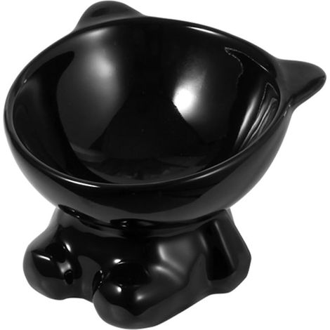 Cute Elevated Cat 1Pack, Ceramic Raised for Indoor Cats，Cute Elevated Cats&Small Dogs Food 3.54 Inch Height, reducing pet’s Neck Bending and Pressure（Black (1/5)