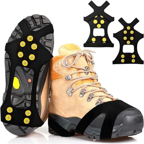 Crampons Neige Chaussures antidérapants Hiver, 10 Pointes Acier INOX, TPE à Enfiler Rapide, Pliables et compacts, pour Glace et trottoirs verglacés, EU 40–43 (1/4)
