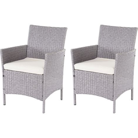 [NEUWERTIG] 2er-Set Poly-Rattan Gartensessel Hamar, Korbsessel grau, Kissen creme