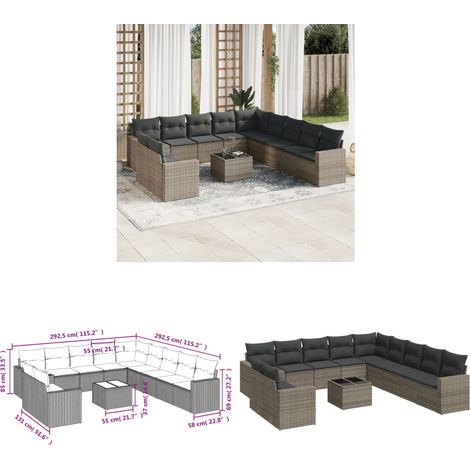 Salon de jardin avec coussins 12 pcs gris résine tressée - Ensemble Salon De Jardin - Meuble De Jardin - Résine Tressée - Rotin Synthétique - Mobilier Extérieur - Home & Living (1/3)