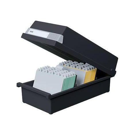 Karteikasten 23,4 x 18 x 36 cm (B x H x T) DIN A5 quer 1.300 Karten Polystyrol schwarz 2 Stützplatten (1/3)