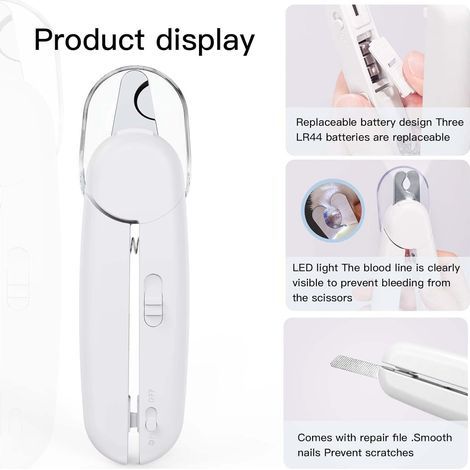 Coupe-ongles à lumière LED pour chiens et chats - Ciseaux à pattes pour chiens et chats - Avec lime à ongles et protection anti-éclaboussures (1/4)