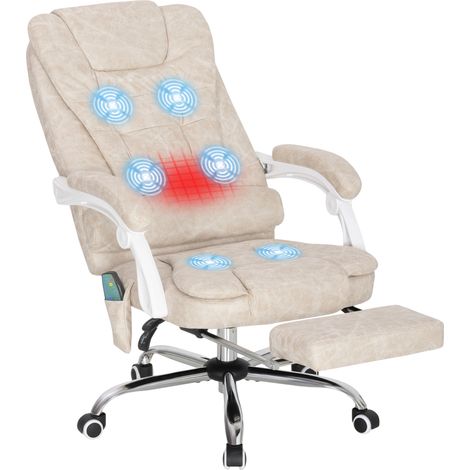 Ergonomischer Bürostuhl mit Massage- und Heizfunktion, verstellbarer Rückenlehne und Höhenverstellung, Maße 65 x 70 x 111–119 cm, cremefarben