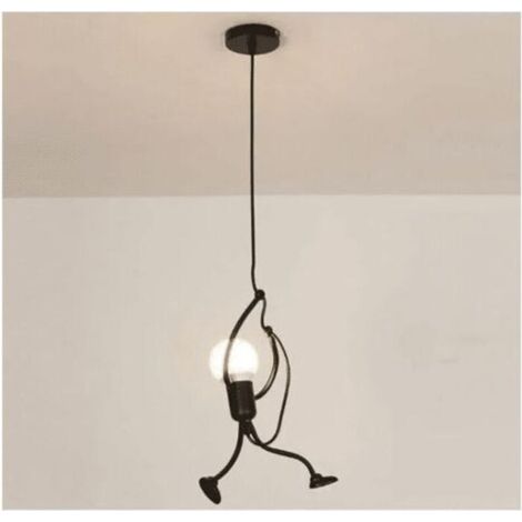 Moderne Suspension Créatif fer Gens Dessin animé Conception Lampe suspendue pour Des Enfants Chambre Chevet Salon Grenier noir-- (1/5)