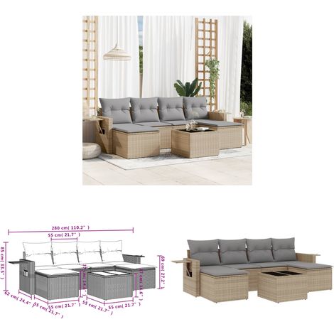 7-tlg. Garten-Sofagarnitur mit Kissen Beige Poly Rattan - Gartenmöbel - Lounge Möbel - Rattan Gartenmöbel - Outdoor Möbel - Esszimmergarnituren - Home & Living (1/3)