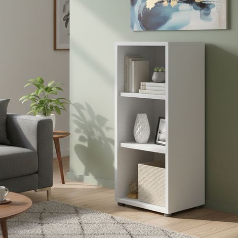Dmora - Bücherregal Theophane, Büroregal, Mobiler Buchhalter, Bücherbrett, 47x40 h113 cm, Weiß (1/5)