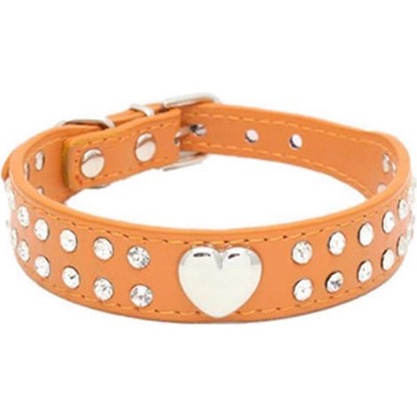 Collier pour chien en cristal, collier pour chiot orné de strass scintillants et de rivets, orange - XS (1/4)
