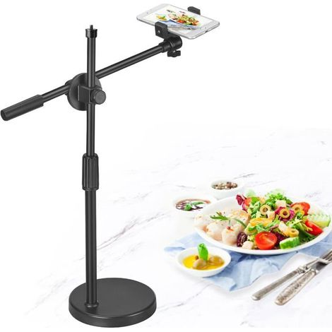 Support de téléphone Portable réglable, Hauteur et Angle réglables avec Base Ronde Stable, Parfait (36-52 cm) (1/5)