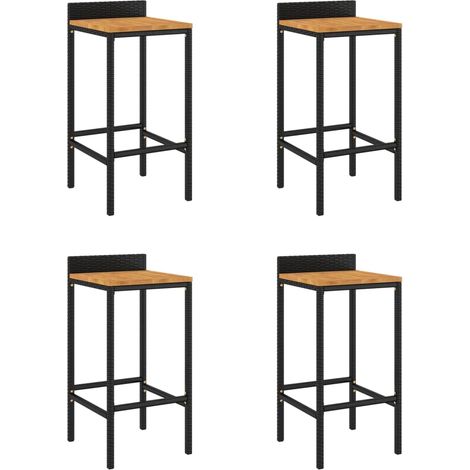 Set 4 sgabelli bar seggioloni in resina intrecciata e legno di acacia DEC029924