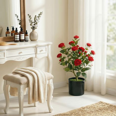 Planta Artificial de Camelia 65 cm Árbol Artificial en Maceta con Flores de Seda Realistas 116 Hojas Efecto Musgo Rojo (1/5)